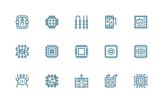 15 Regular Line Designs for Integrated Circuit Icons Multi-Style Icons for Creative Projects vector