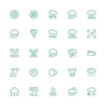 25 Icons for Precipitation in Medium Stroke Outline Format Icon Set for Projects vector