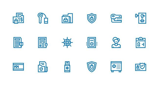 Protected Data Visual Pack containing 18 Strong Stroke Line Icons UI and UX Focused Icon Collection vector