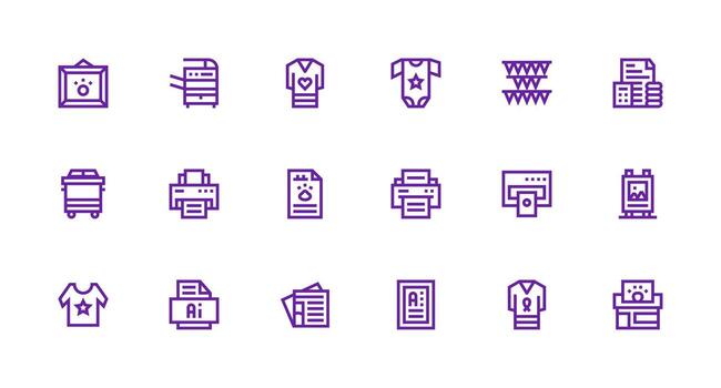 Print Set with 18 Strong Stroke Line Icons Functional Icon Series vector
