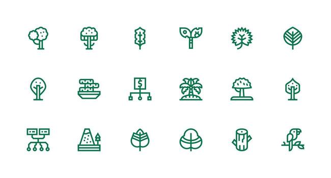 Tree Design Icons featuring 18 in Strong Stroke Line Style Minimal Icon Set for Interface Projects vector