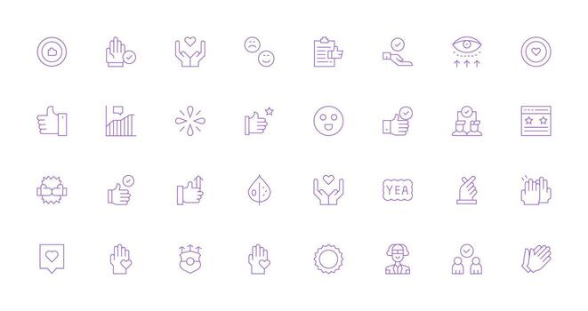positivo realimentación icono conjunto con 32 Delgado línea gráficos bien estructurado íconos para creativo utilizar vector