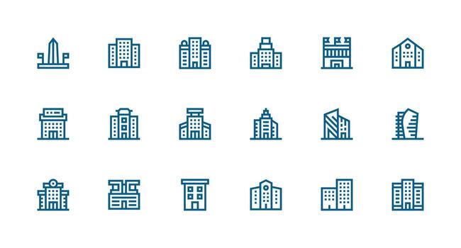18 Strong Stroke Line Vectors for Modern Architecture Theme Quick Access Icons for UI Development
