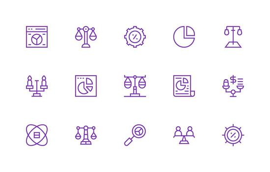 Proportion Icon Set with 15 Regular Line Graphics All-Purpose Icon Design Pack vector