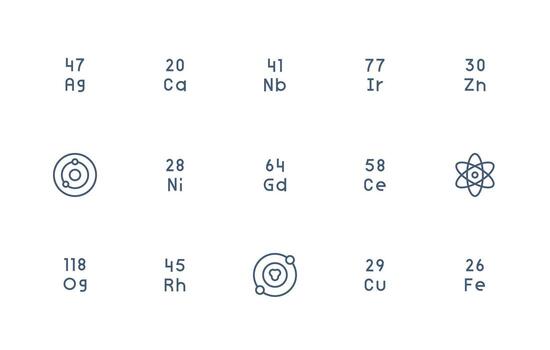 Periodic Table Icon Set with 15 Regular Line Graphics All Device Compatible Icon Set vector