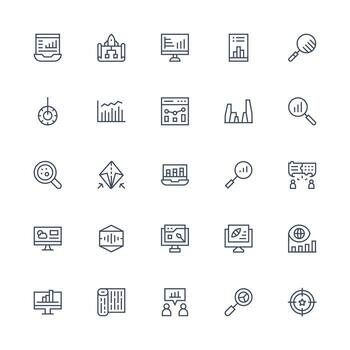 Visualization featuring 25 Icons in Medium Stroke Outline Design Pixel Perfect Icons for Modern Apps vector
