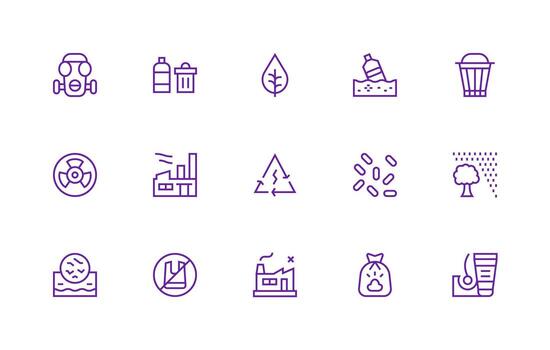 Pollution Visual Pack containing 15 Regular Line Icons Digital Icon Collection vector