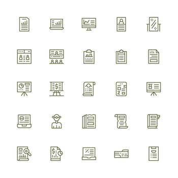 resumen icono conjunto con 25 medio carrera contorno gráficos listo para la interfaz de usuario icono colección vector