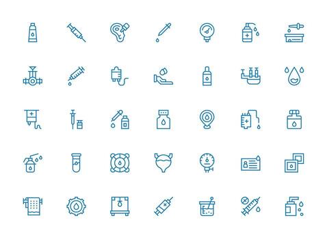 fluido icono conjunto con 35 regular limpiar línea gráficos organizado paquete para proyecto bienes vector