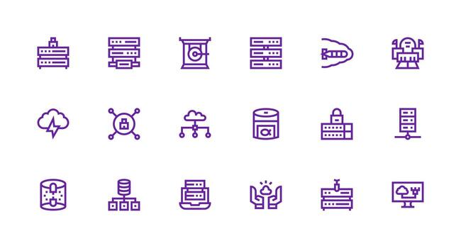 18 íconos para datos centrar en fuerte carrera línea formato mínimo icono paquete vector