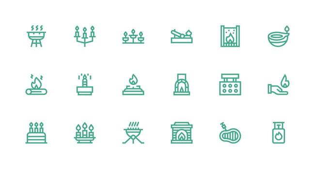 Flame Visual Pack containing 18 Strong Stroke Line Icons Multi-Style Icon Collection vector