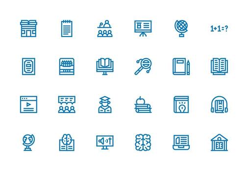 Learning Set with 24 Thick Line Line Icons UI-Ready Icon Collection vector