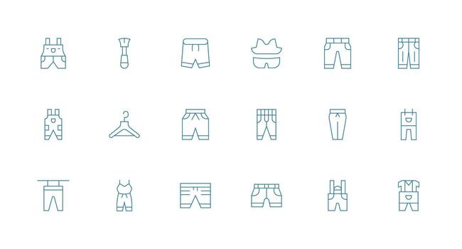18 Icons for Pants in Minimal Line Format Complete Icon Set for Mobile Apps vector