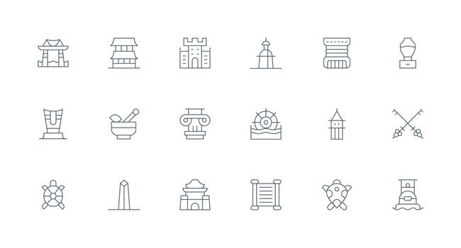 Ancient Set with 18 Minimal Line Icons Flexible Icon System for Web Interfaces vector