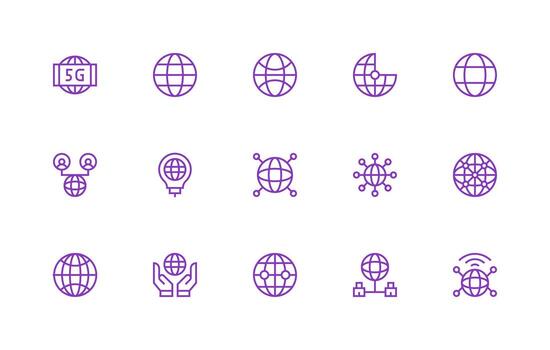 Worldwide Network Design Icons featuring 15 in Regular Line Style Well-Structured Icons for Creative Use vector