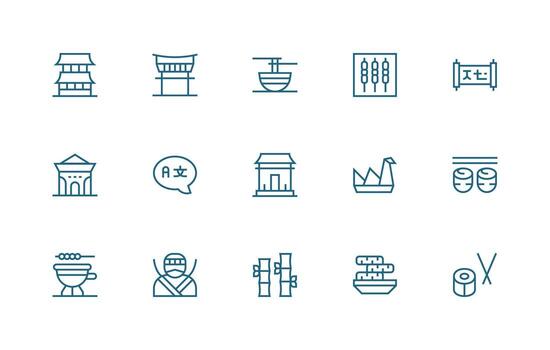 15 Regular Line Icons for Japanese Graphics All Device Compatible Icon Set vector