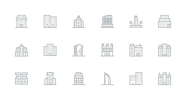 18 Icons for Modern Architecture in Minimal Line Format Multi-Style Icons for Creative Projects vector