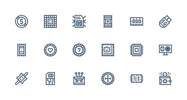 Chip featuring 18 Icons in Strong Stroke Line Design All Device Compatible Icon Set vector