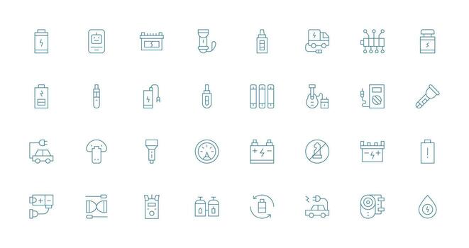 Thin Line Icons from Battery Set with 32 Vectors Scalable Icons for All Themes