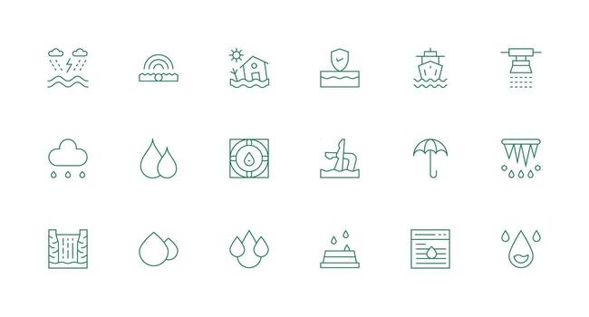 Flood Icon Collection with 18 Minimal Line Designs Flexible Icon System for Web Interfaces vector