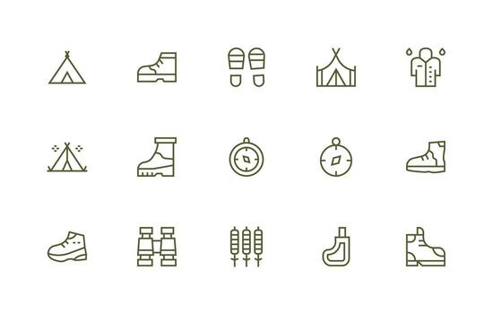 15 Regular Line Designs for Trekking Icons Flexible Icon System for Web Interfaces vector