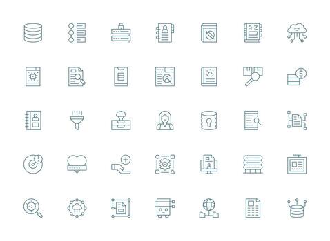 base de datos presentando 35 íconos en ligero línea diseño profesional icono conjunto vector