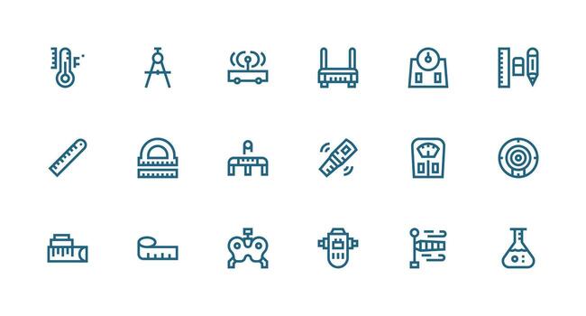 Measuring Design Icons featuring 18 in Strong Stroke Line Style UI-Ready Icon Collection vector