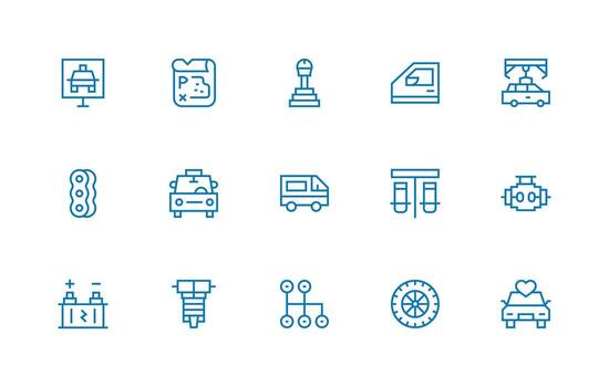 15 Regular Line Icons for Automobile Graphics Essential Icons for Rapid UI Building vector