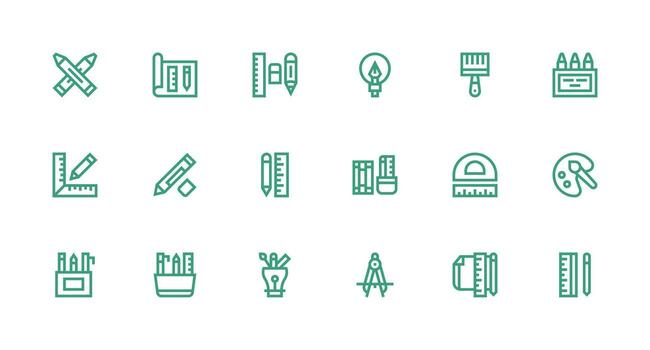Drawing Tools Icon Set with 18 Strong Stroke Line Graphics Minimal Icon Set for Interface Projects vector
