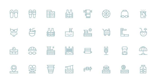 32 Delgado línea íconos para piscina gráficos profesional icono paquete para desarrollo trabajo vector