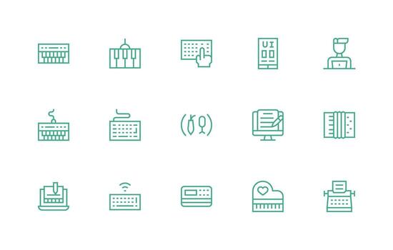 Keyboard Icon Collection with 15 Regular Line Designs Web and App Icon Pack Collection vector