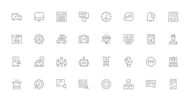 Delgado línea íconos desde estado conjunto con 32 vectores de uso múltiple icono diseño paquete