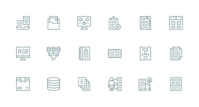 18 Minimal Line Icons for Information Management Graphics Flat Icon Set vector