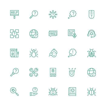 Troubleshooting Design Icons featuring 25 in Medium Stroke Outline Style Responsive Icon Set for Flexible Layouts vector