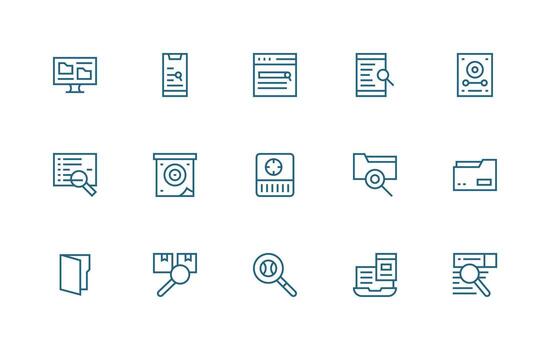 Retrieve featuring 15 Icons in Regular Line Design Fully Editable Icon Set for Web vector