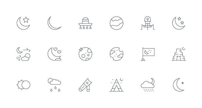 Minimal Line Style Moon Icons with 18 Vectors Icon Pack for Various Themes