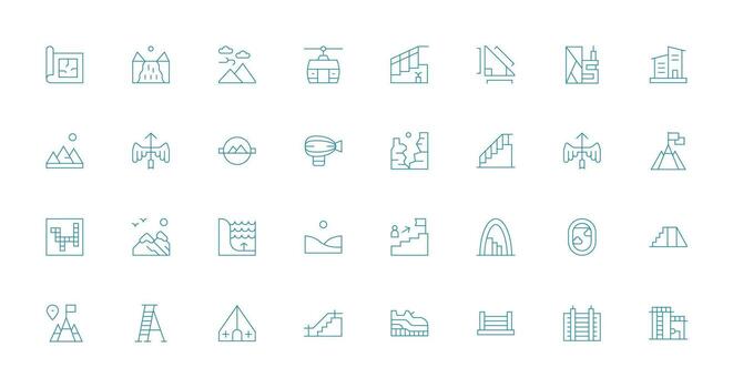 Elevation Icon Set with 32 Thin Line Graphics Clean Icon Collection for Web Use vector