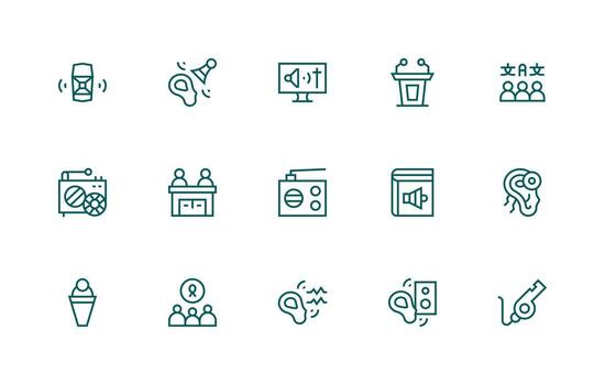 altavoz visual paquete conteniendo 15 regular línea íconos básico icono serie vector