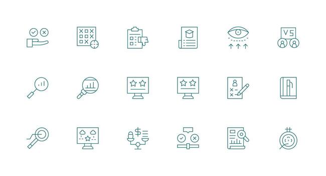 Evaluation featuring 18 Icons in Minimal Line Design Responsive Icon Set for Flexible Layouts vector