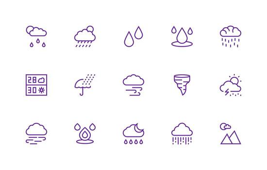 Precipitation featuring 15 Icons in Regular Line Design Balanced Icon Set for Functional Design vector