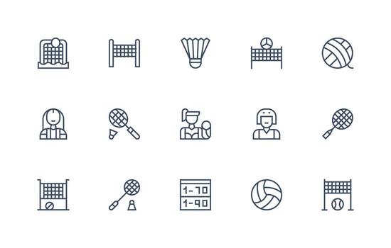 15 Regular Line Style Icons from Volleyball Collection Sharp Icons for Presentations vector