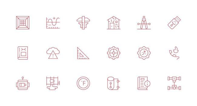 18 Minimal Line Style Icons from Technical Collection Simple Icons for Interface and Wireframes vector