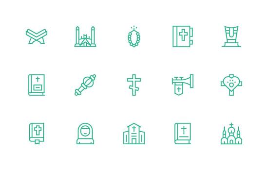 15 Regular Line Icons for Prayer Graphics Well-Structured Icons for Creative Use vector