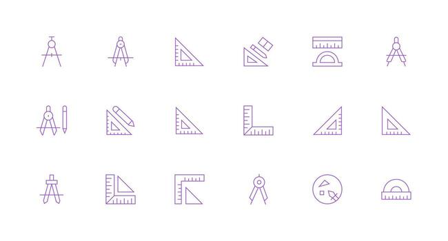 Protractor Icon Set with 18 Minimal Line Graphics Balanced Icon Set for Functional Design vector
