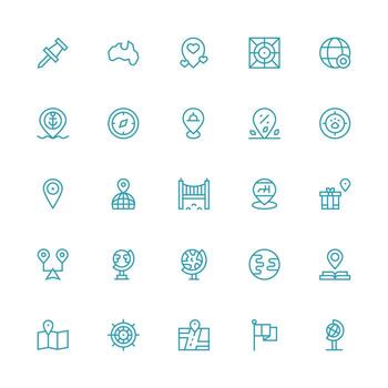 25 Icons for Map in Medium Stroke Outline Format Organized Pack for Project Assets vector