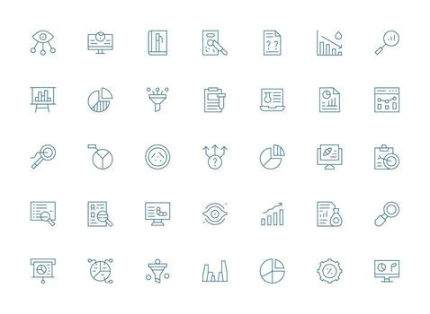35 Icons for Data Analysis in Light Line Format Dashboard Icon Series vector