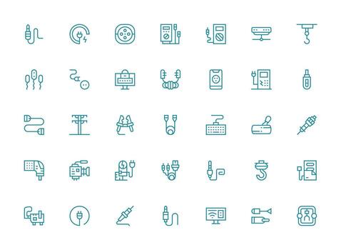 Cable Set with 35 Regular Clean Line Icons Flexible Icon System for Web Interfaces vector