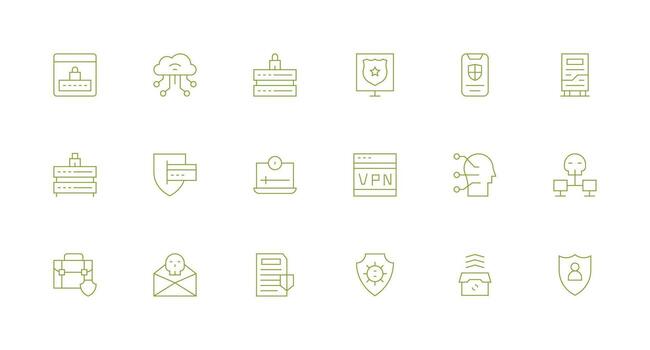 mínimo línea estilo la seguridad cibernética íconos con 18 vectores píxel Perfecto icono conjunto