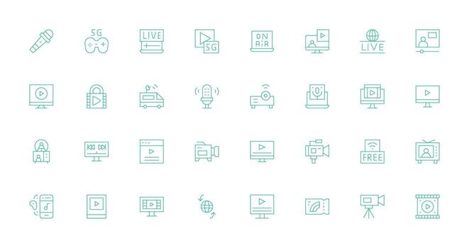 32 Icons for Streaming in Thin Line Format Essential Icon Collection vector