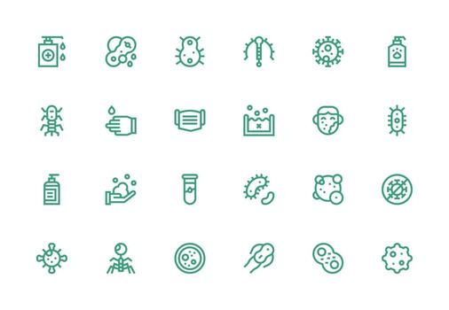 24 Thick Line Line Icons for Bacteria Graphics Sharp Icons for Presentations vector